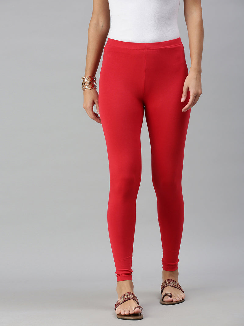 De Moza Ladies Ankle Length Leggings Solid Cotton Light Red - De Moza