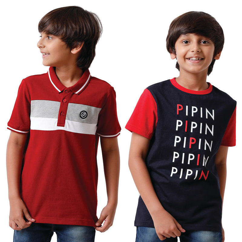Pack of 2 Pipin Boys T-shirt Maroon & Dark Navy Blue