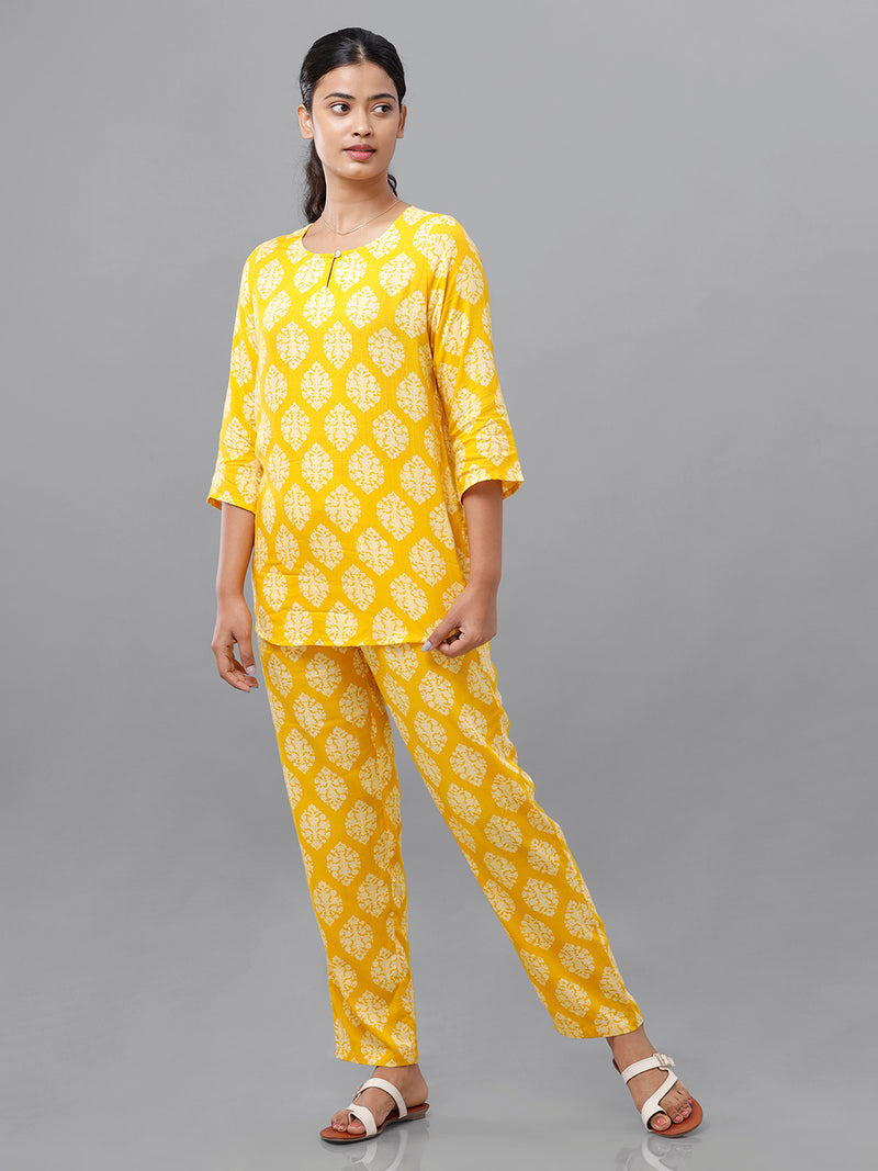De Moza Ladies Printed Pyjama Set Yellow