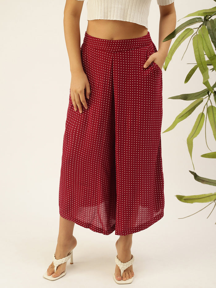De Moza Womens Printed Culottes Maroon