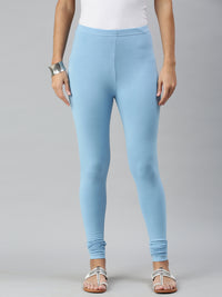 De Moza Ladies Churidar Leggings Solid Cotton Sea Blue - De Moza