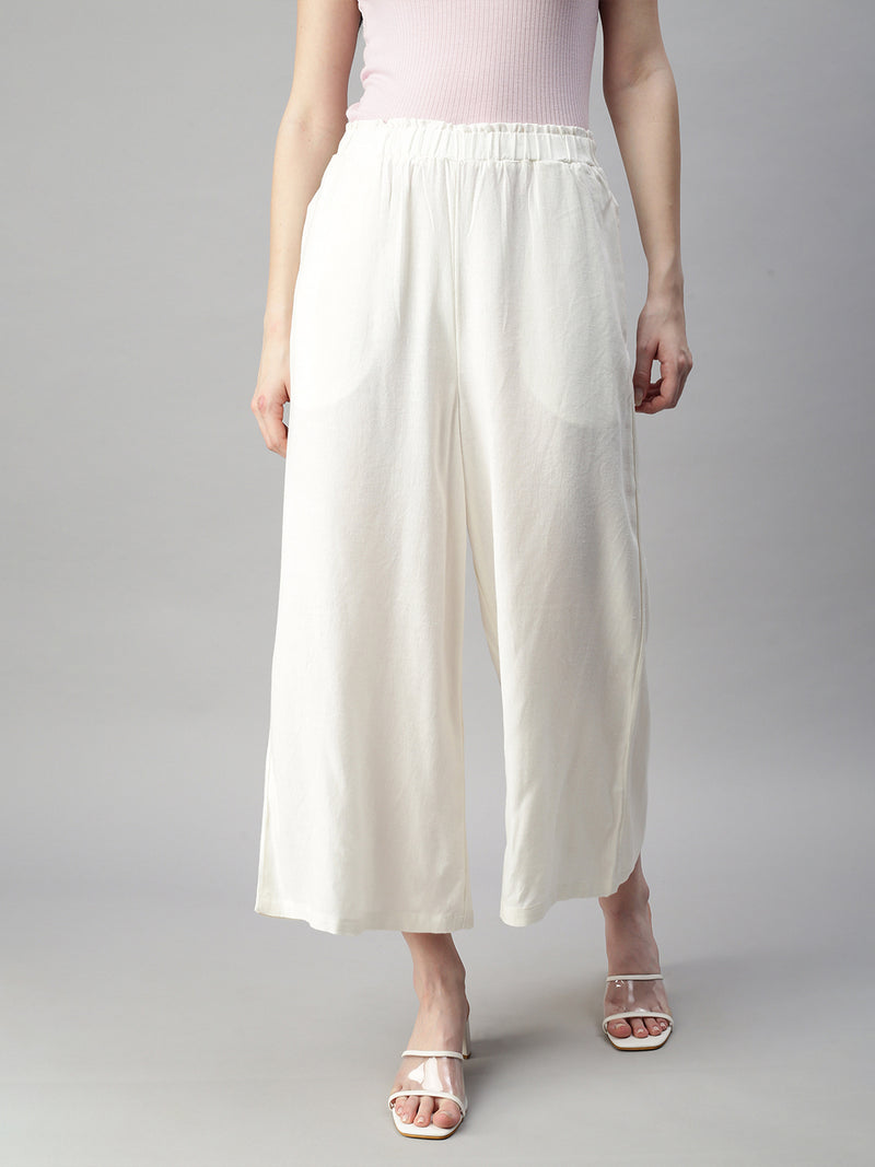 De Moza Womens Crop Palazzo Offwhite