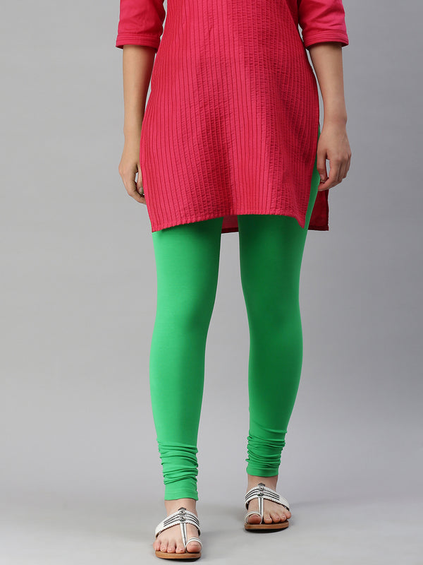 De Moza Ladies Ankle Length Leggings Solid Cotton Parrot Green