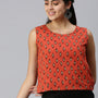 De Moza Women's Printed Crop Top Brick Red