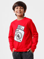 Kids - Boys Printed Full Sleeve T-Shirt Red