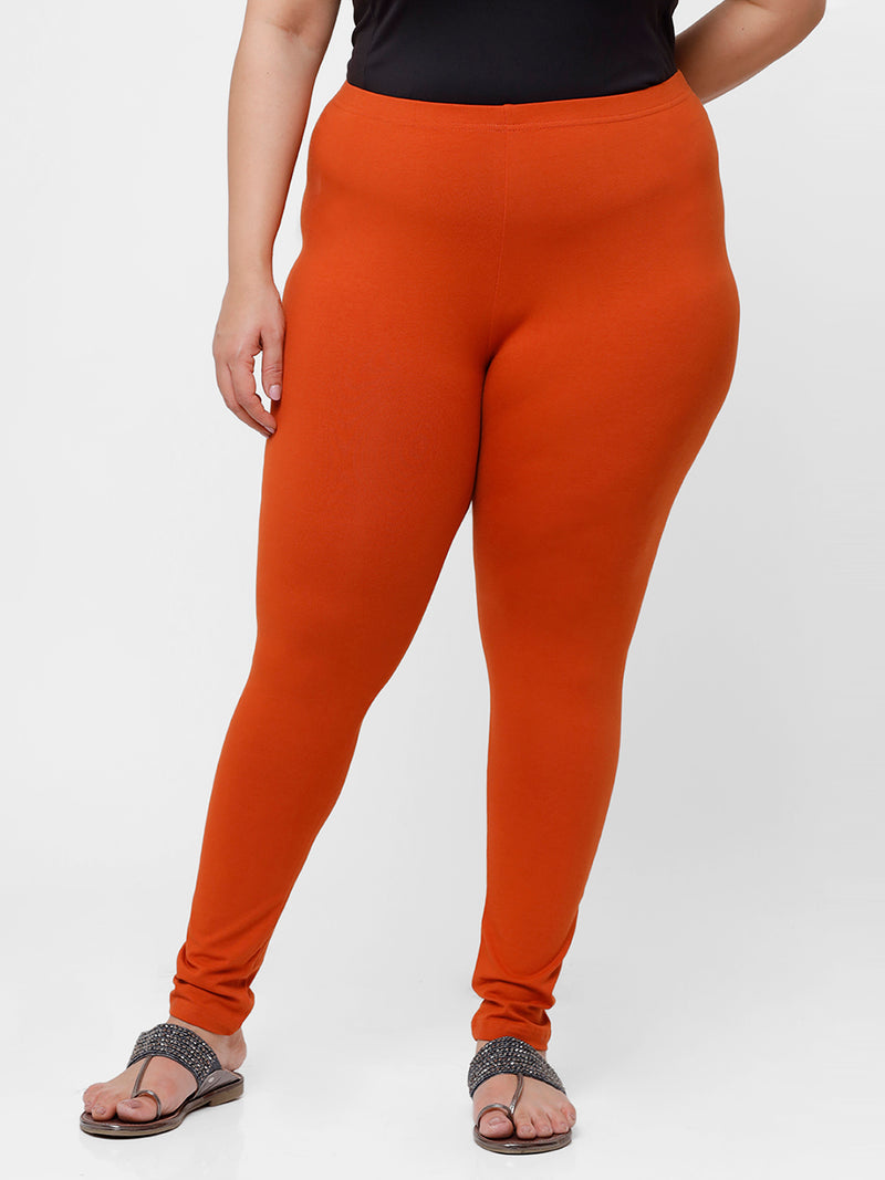 De Moza Ladies Plus Ankle Length Leggings Solid  Cotton Rust - De Moza