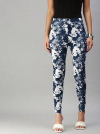 Ladies Printed Active wear Leggings Dark Indigo Blue