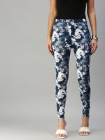 Ladies Printed Active wear Leggings Dark Indigo Blue