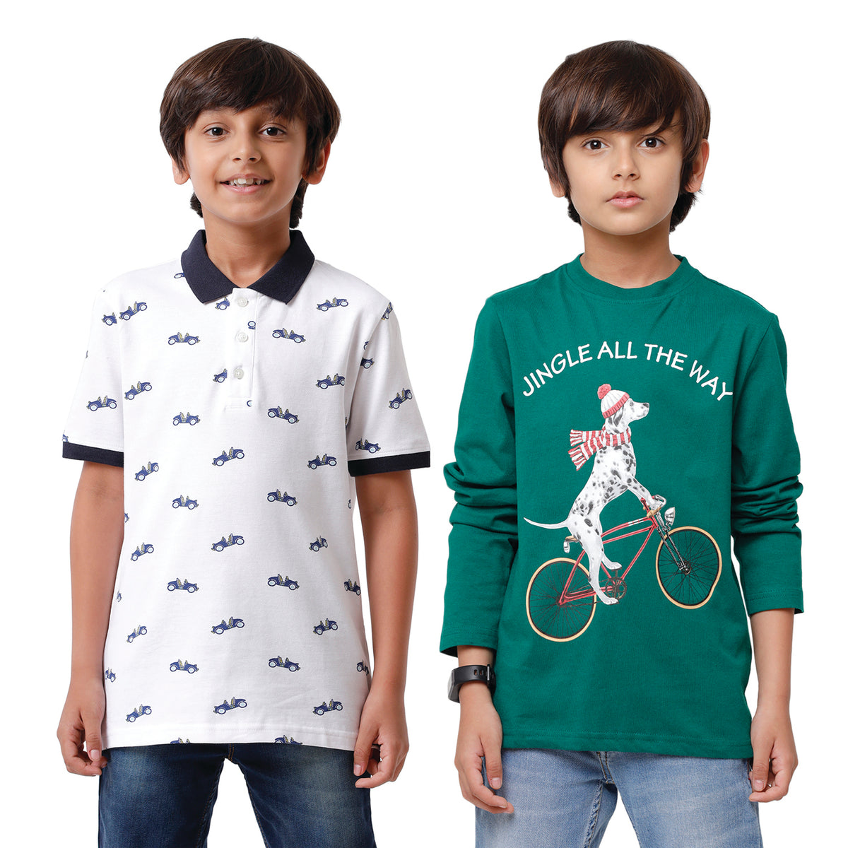 Pack of 2 Pipin Boys T-shirt White & Bottle green