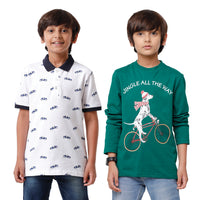 Pack of 2 Pipin Boys T-shirt White & Bottle green