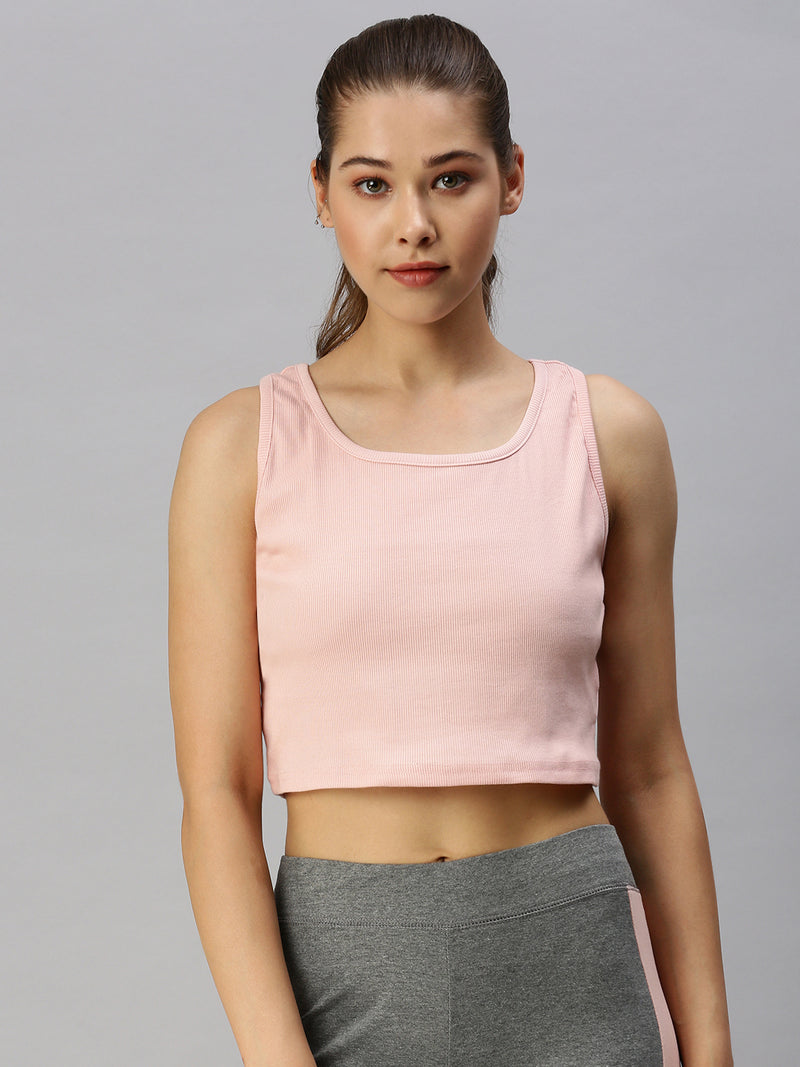 De Moza Ladies Rib Crop Top Peach