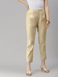 De Moza Womens Cigarette Pant Solid Polyester Gold - De Moza