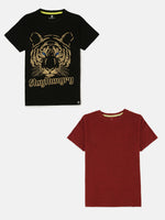 Pack of 2 Pipin Boys Printed T-shirts Red Melange & Black