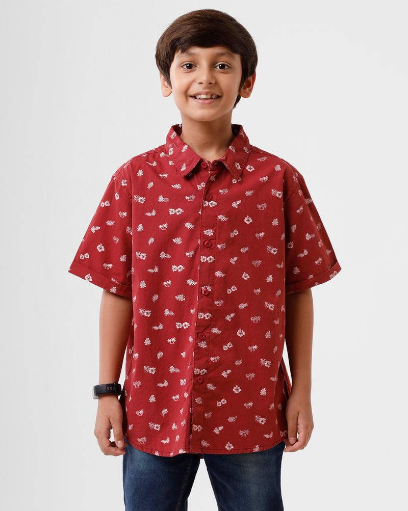 Kids – Boys Printed Shirt Maroon