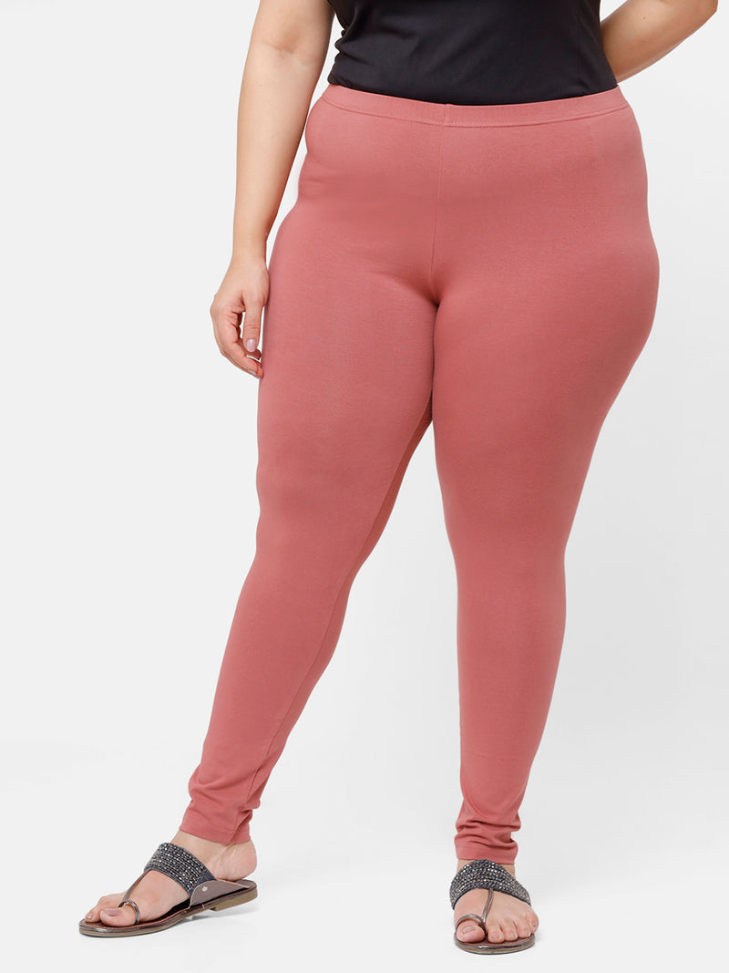 De Moza Ladies Plus Ankle Length Leggings Solid  Cotton Dark Peach - De Moza