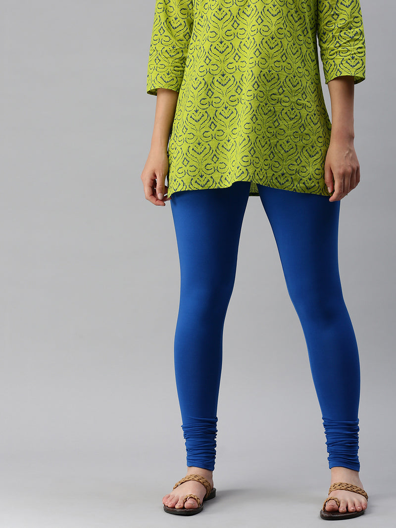 De Moza Women's Premium Churidhar Leggings Solid Cotton Cobalt - De Moza (6679540564031)