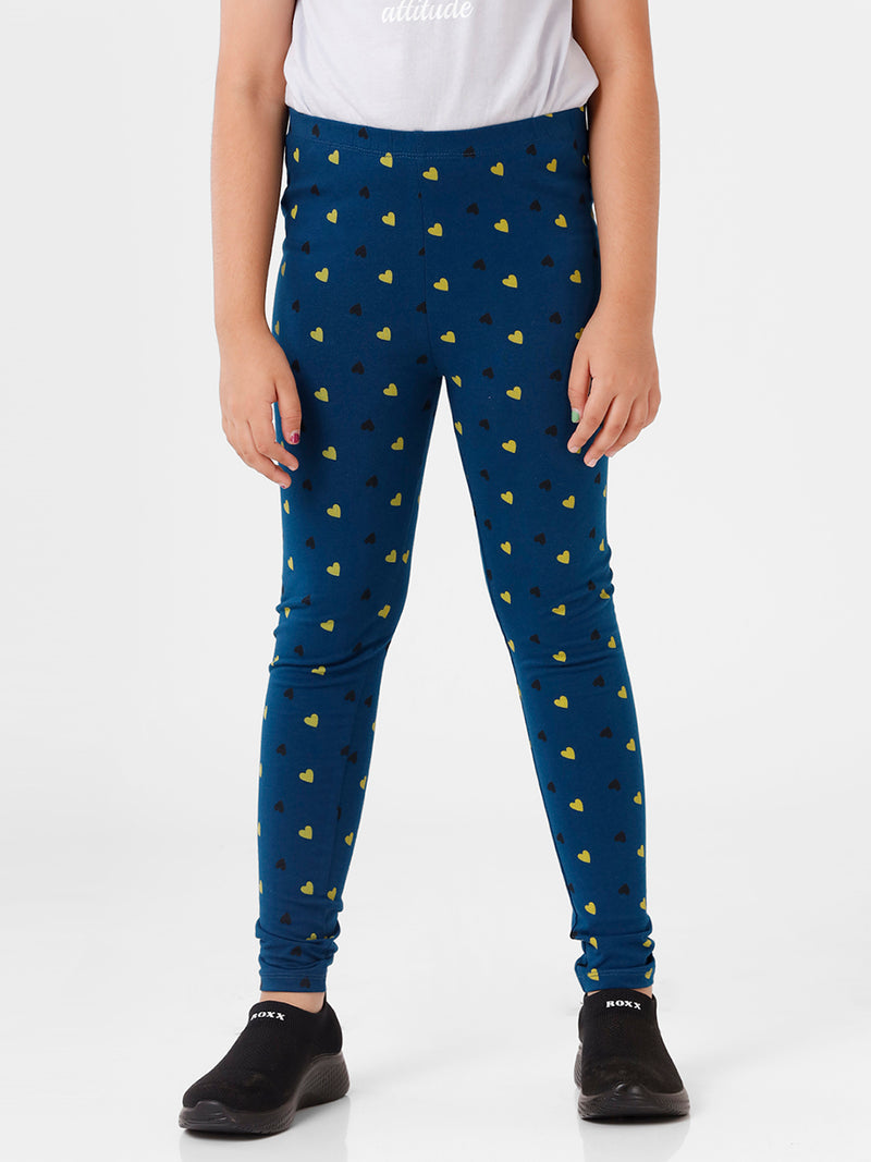 De Moza Girls Printed Ankle Length Leggings Cotton Poseidon - De Moza