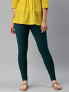 De Moza Women's Premium Ankle Length Leggings Solid Cotton Bottle Green - De Moza (6679539089471)