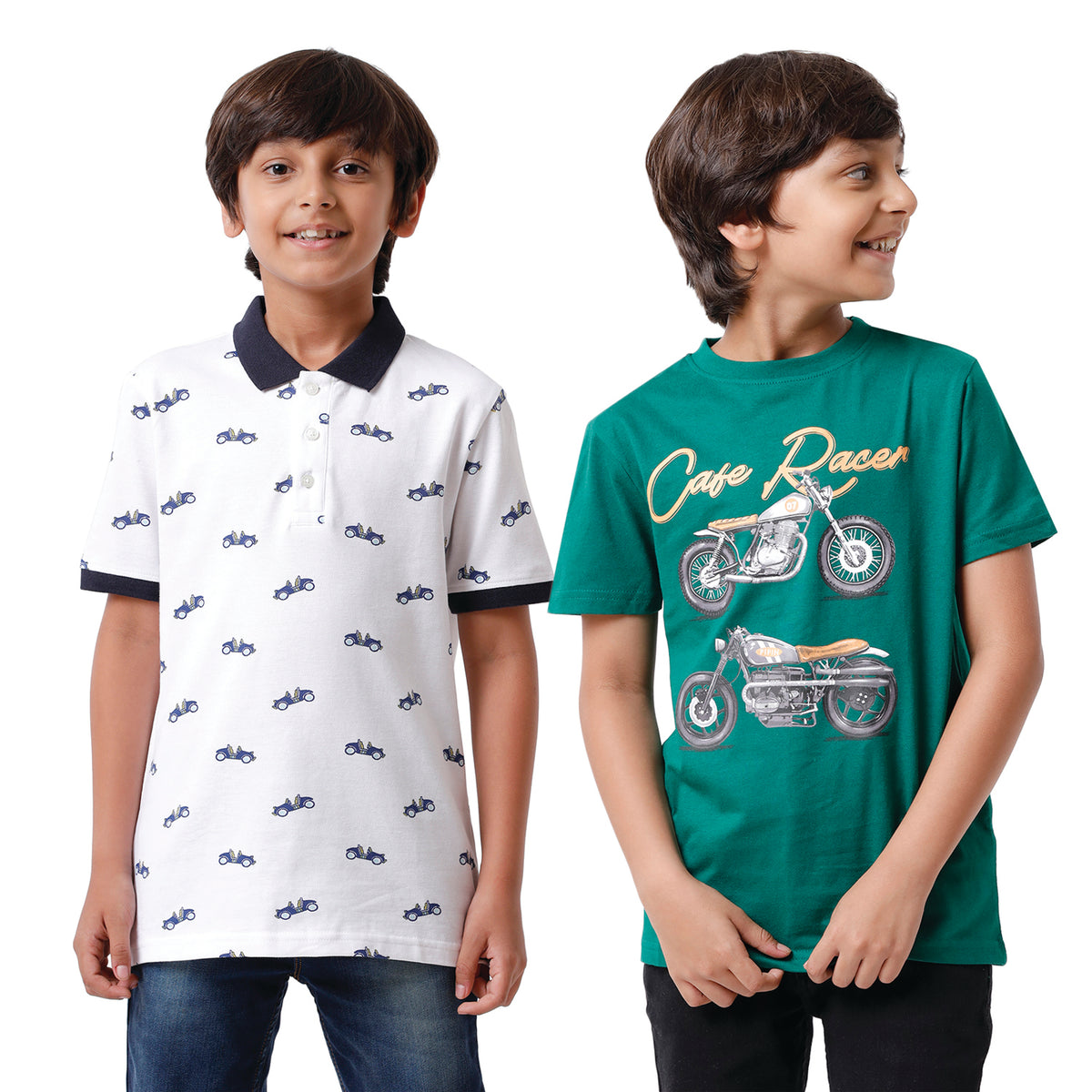 Pack of 2 Pipin Boys T-shirt White & Bottle green