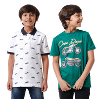 Pack of 2 Pipin Boys T-shirt White & Bottle green