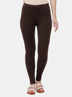 De Moza Ladies Leggings Ankle Length Solid Cotton Brown - De Moza