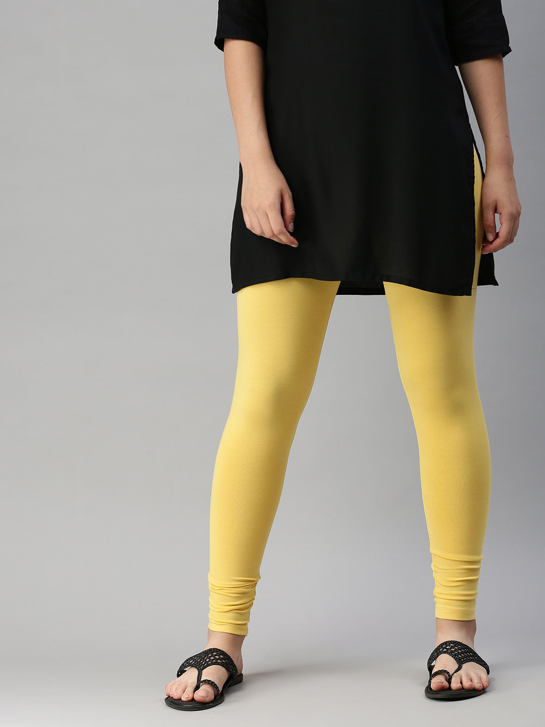 De Moza Women's Premium Ankle Length Leggings Solid Cotton Yellow - De Moza (6679540432959)