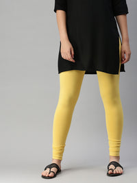 De Moza Women's Premium Ankle Length Leggings Solid Cotton Yellow - De Moza (6679540432959)