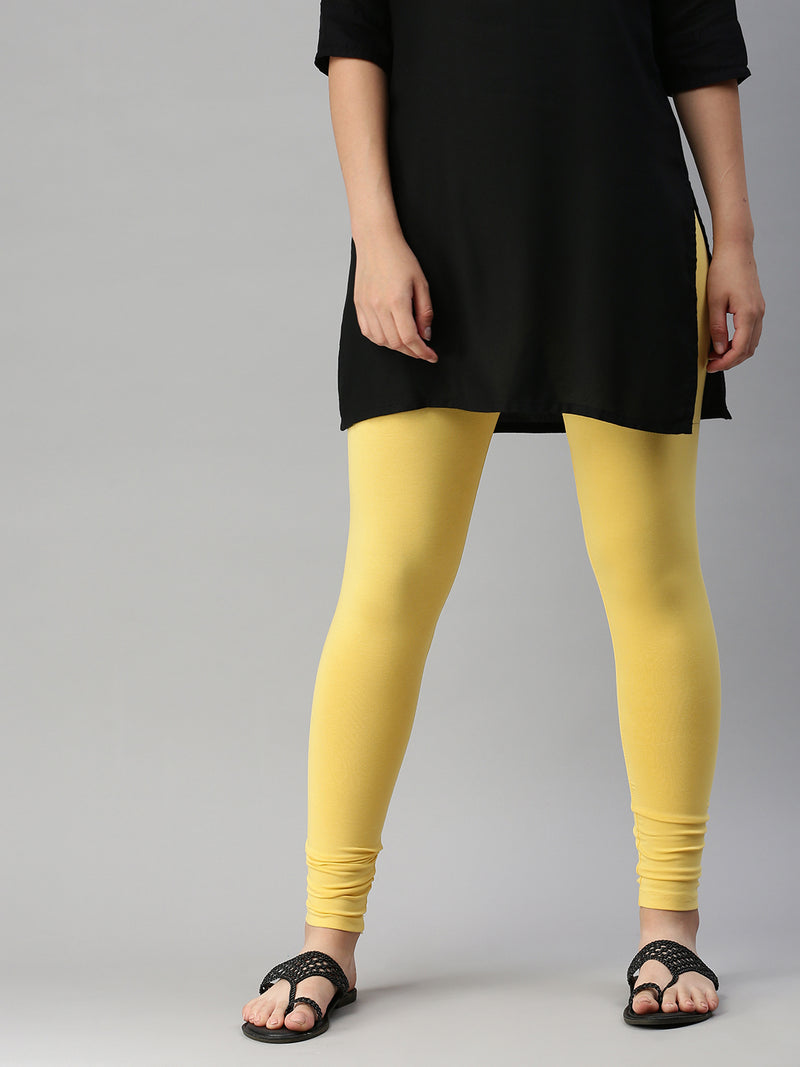 De Moza Women's Premium Ankle Length Leggings Solid Cotton Yellow - De Moza (6679540432959)