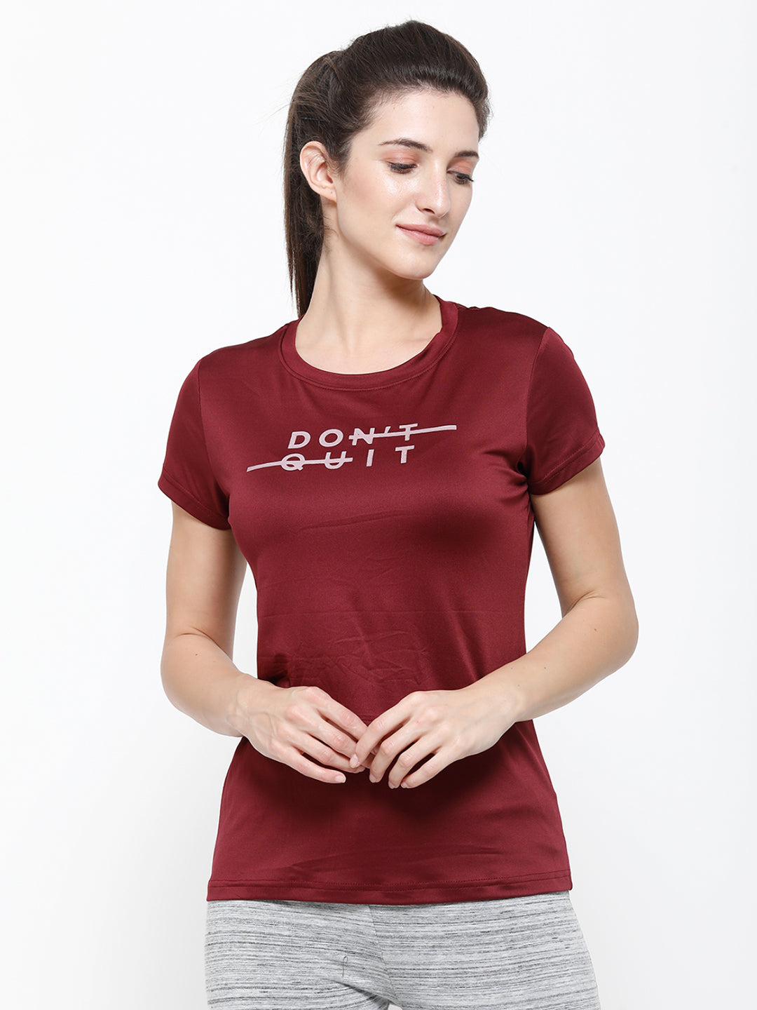 Ladies Half Sleeve Active-T-Shirt Wine