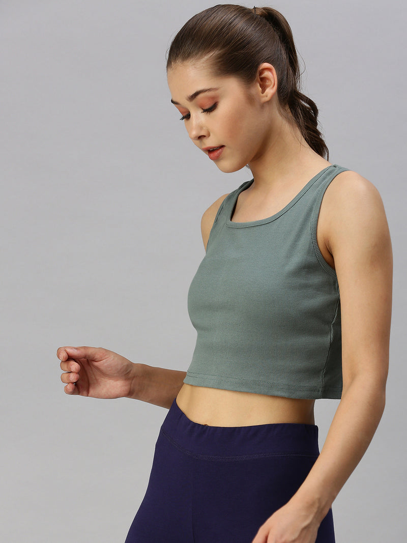 Ladies Rib Crop Top Petrol