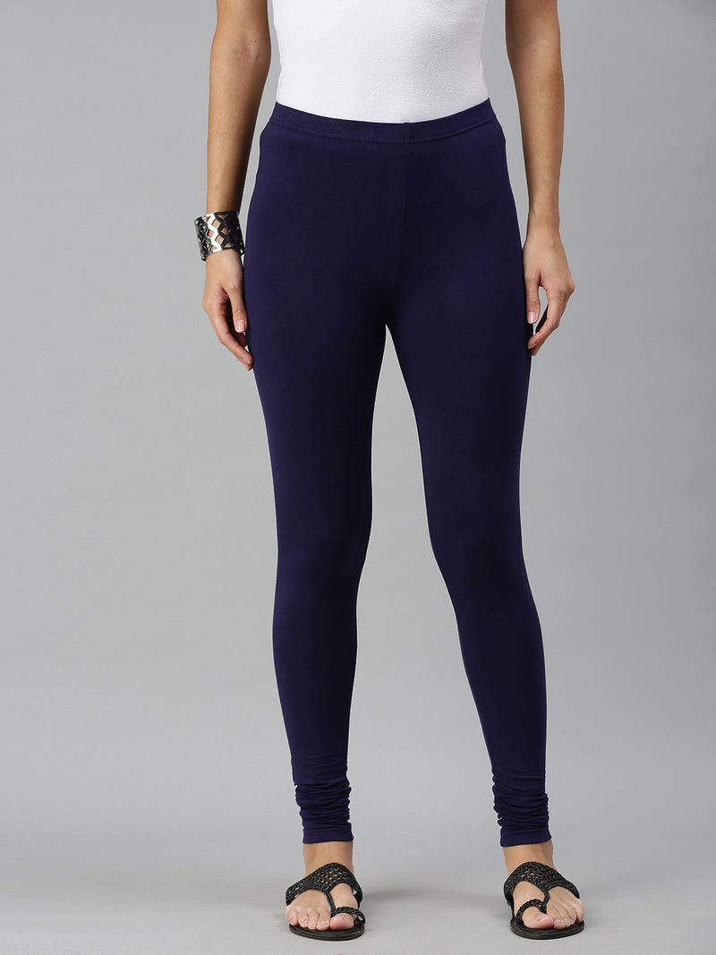 De Moza Ladies Churidar Leggings Solid Cotton Navy Blue - De Moza