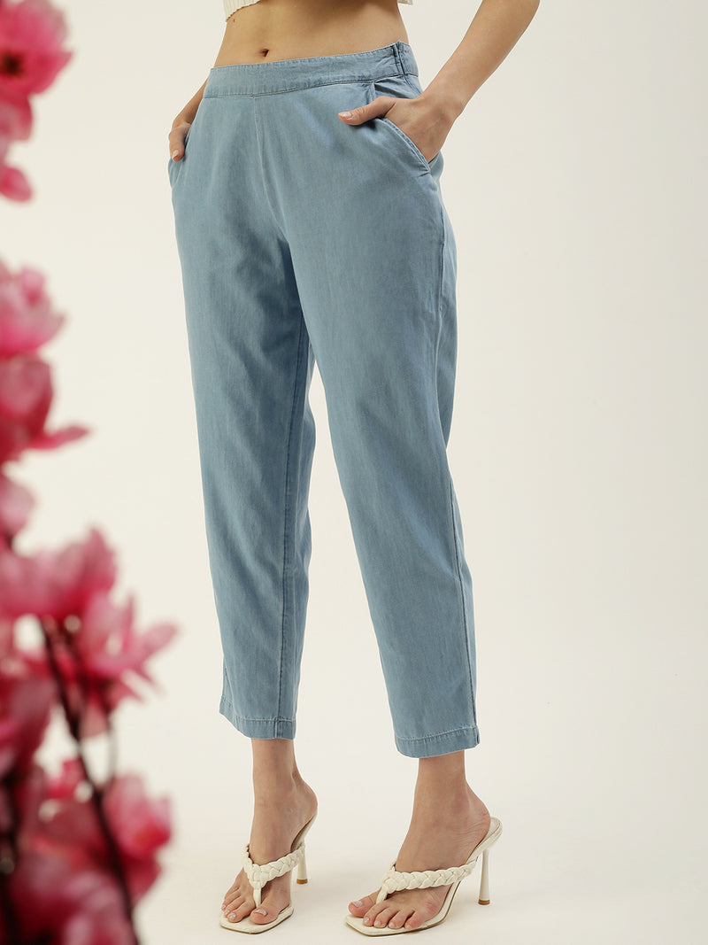 De Moza Ladies Straight Pant Light Blue