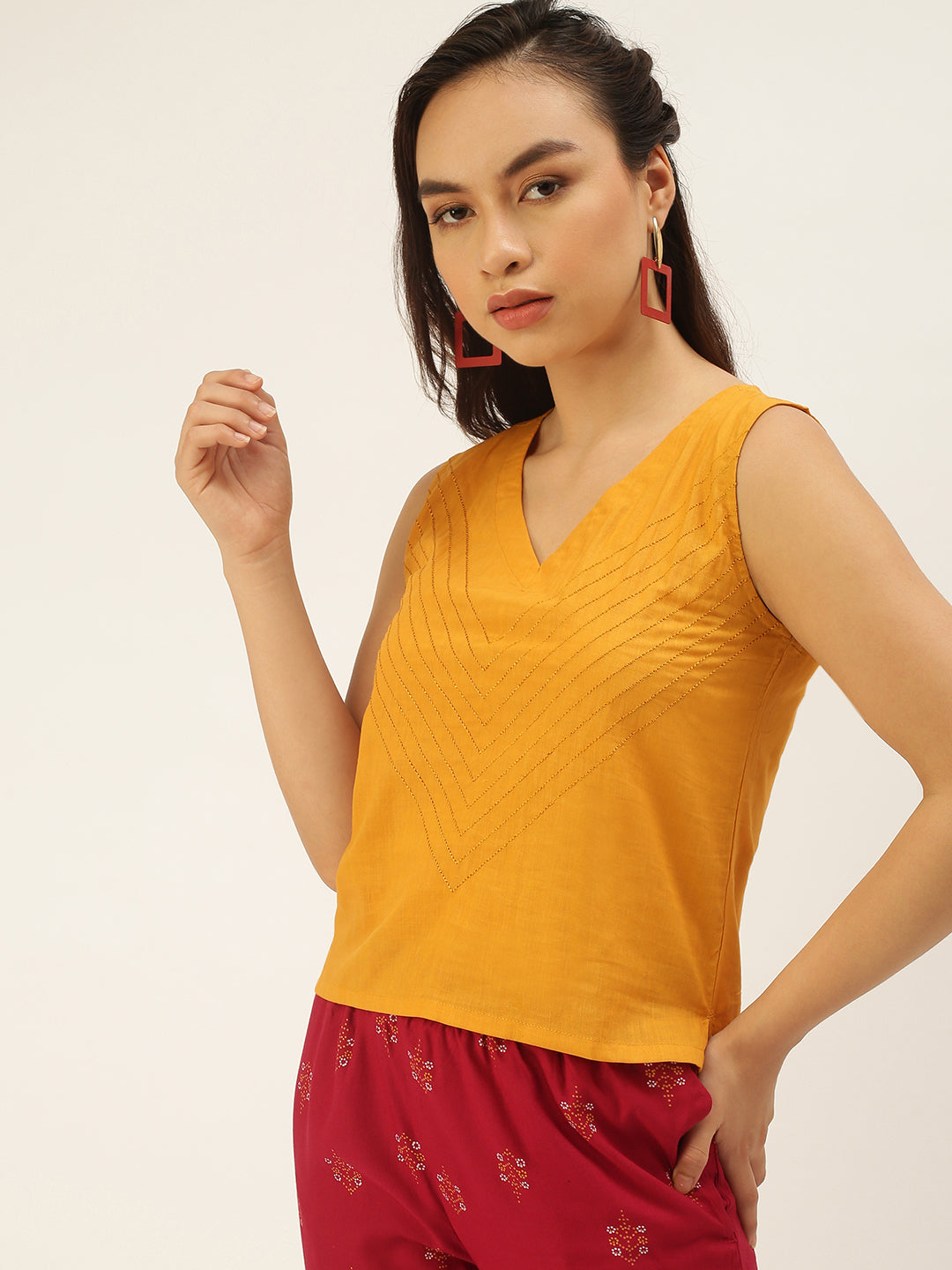 De Moza Women's Embroidery Crop Top Mustard