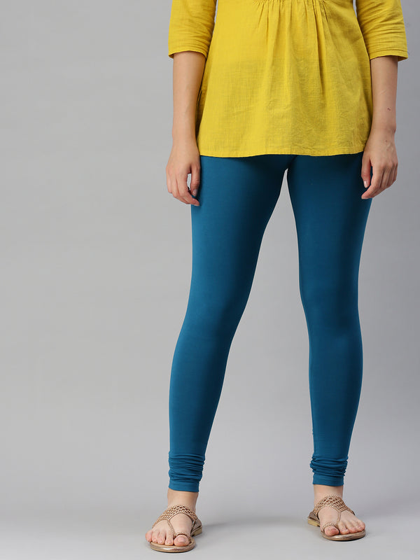 De Moza Women Churidar Leggings Solid Cotton Teal