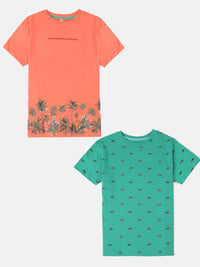 Pack of 2 Pipin Boys Printed T-shirts Green & Peach