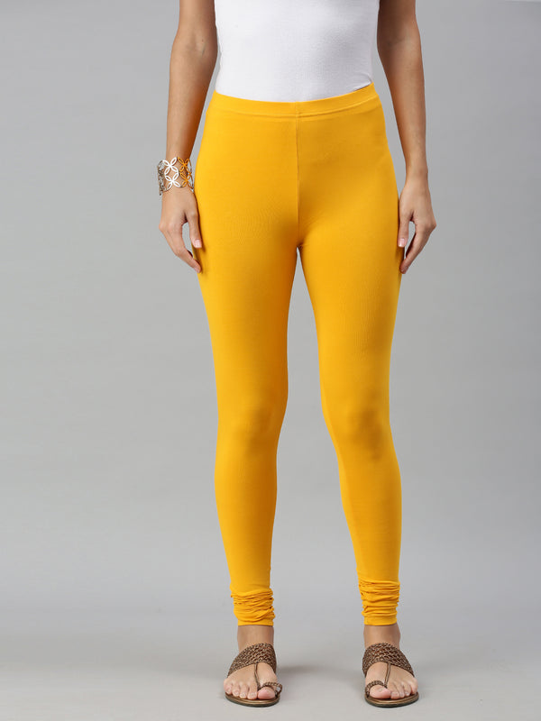 De Moza Ladies Churidar Leggings Solid Cotton Bright Yellow - De Moza