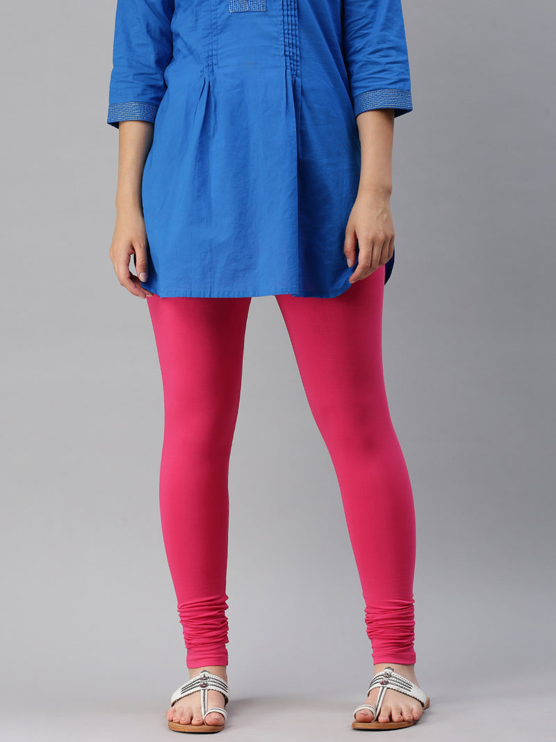 De Moza Women's Premium Churidhar Leggings Solid Cotton Light Fuchsia - De Moza (6679540891711)