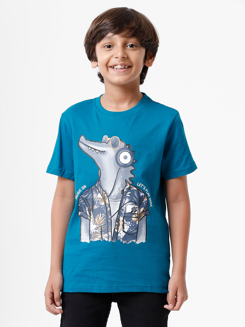 Kids - Boys Printed Half Sleeve T-Shirt Petrol 