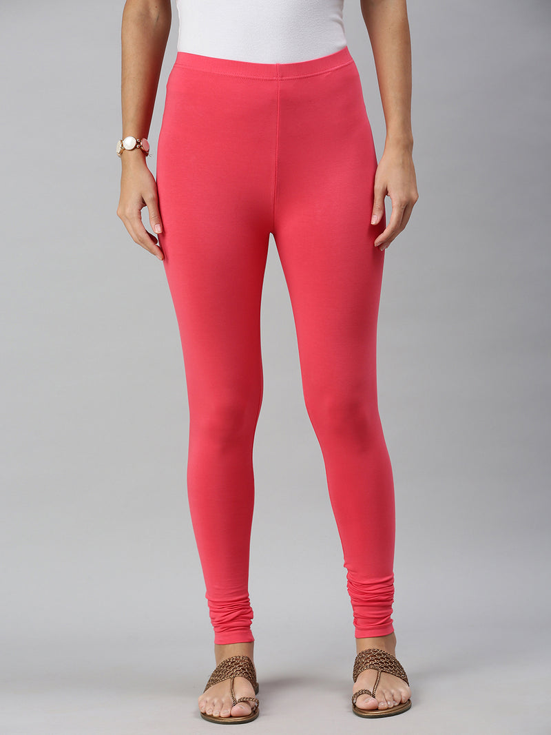 De Moza Ladies Churidar Leggings Solid Cotton Coral - De Moza
