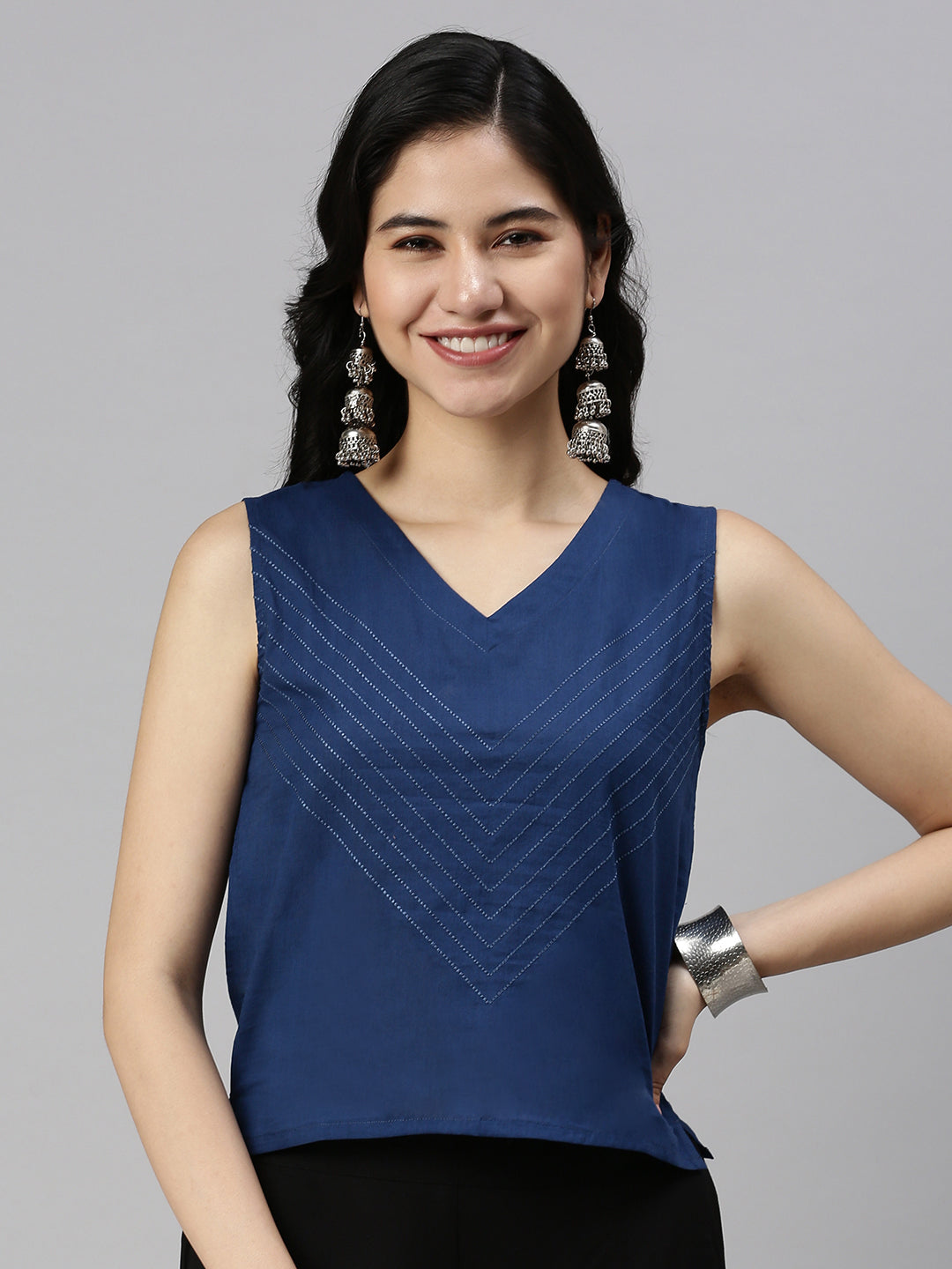 De Moza Women's Embroidery Crop Top Indigo Blue