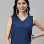 De Moza Women's Embroidery Crop Top Indigo Blue