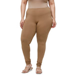 |De Moza Women Plus Size Churidar Leggings Solid Cotton Golden Beige