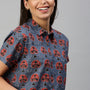De Moza Women's Printed Half Sleeve Shirt Blue