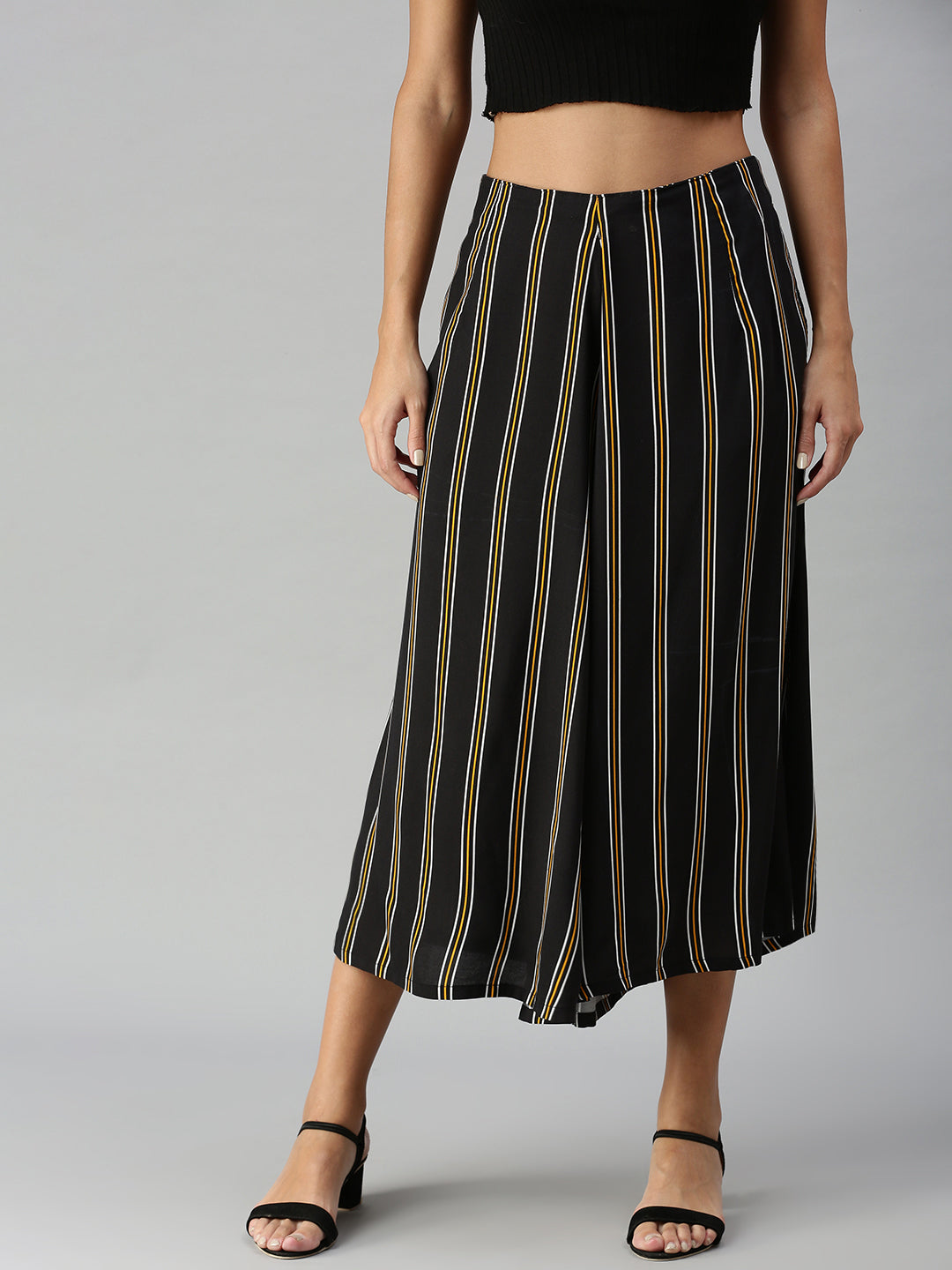 De Moza Ladies Printed Culottes Rayon Yellow & Black - De Moza