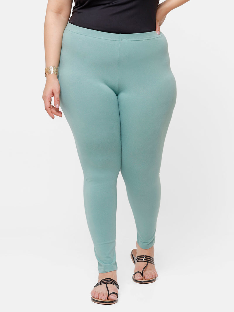 De Moza Ladies Plus Ankle Length Leggings Solid Cotton Light Petrol - De Moza