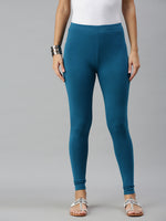 De Moza Ladies Ankle Length Leggings Solid Cotton Dark Teal - De Moza