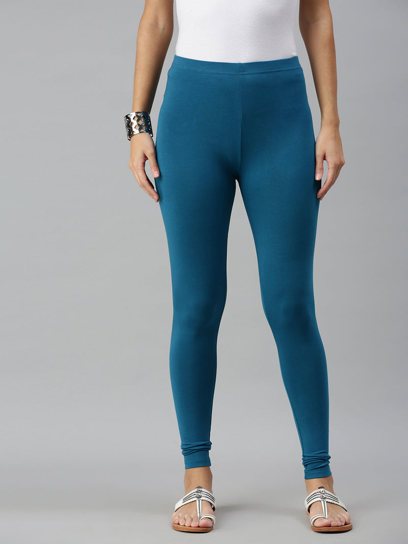 De Moza Ladies Ankle Length Leggings Solid Cotton Dark Teal - De Moza