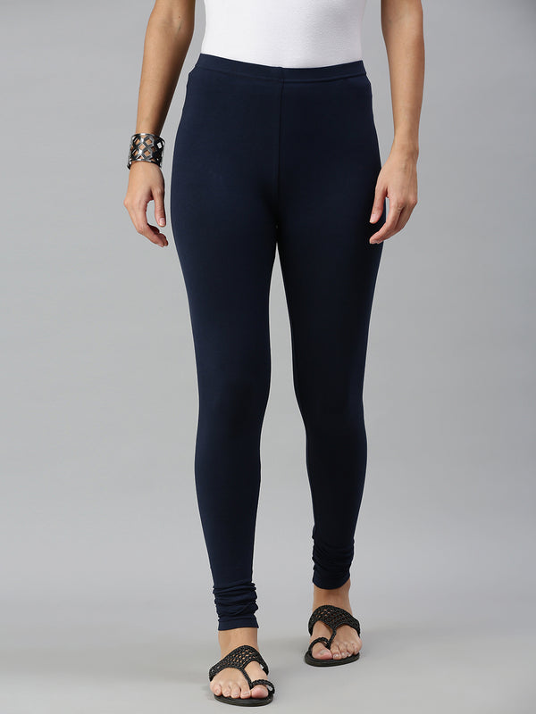 De Moza Ladies Churidar Leggings Solid Cotton Dark Navy Blue - De Moza