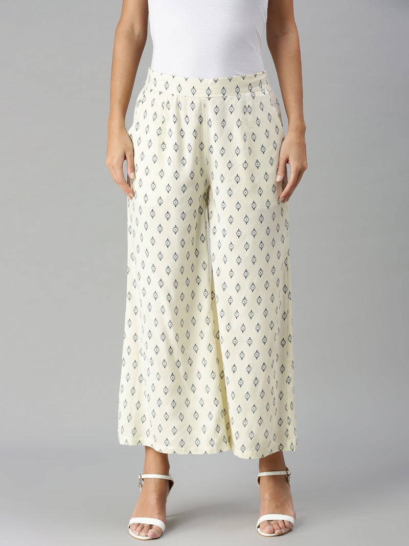 De Moza Ladies Printed Palazzo Offwhite