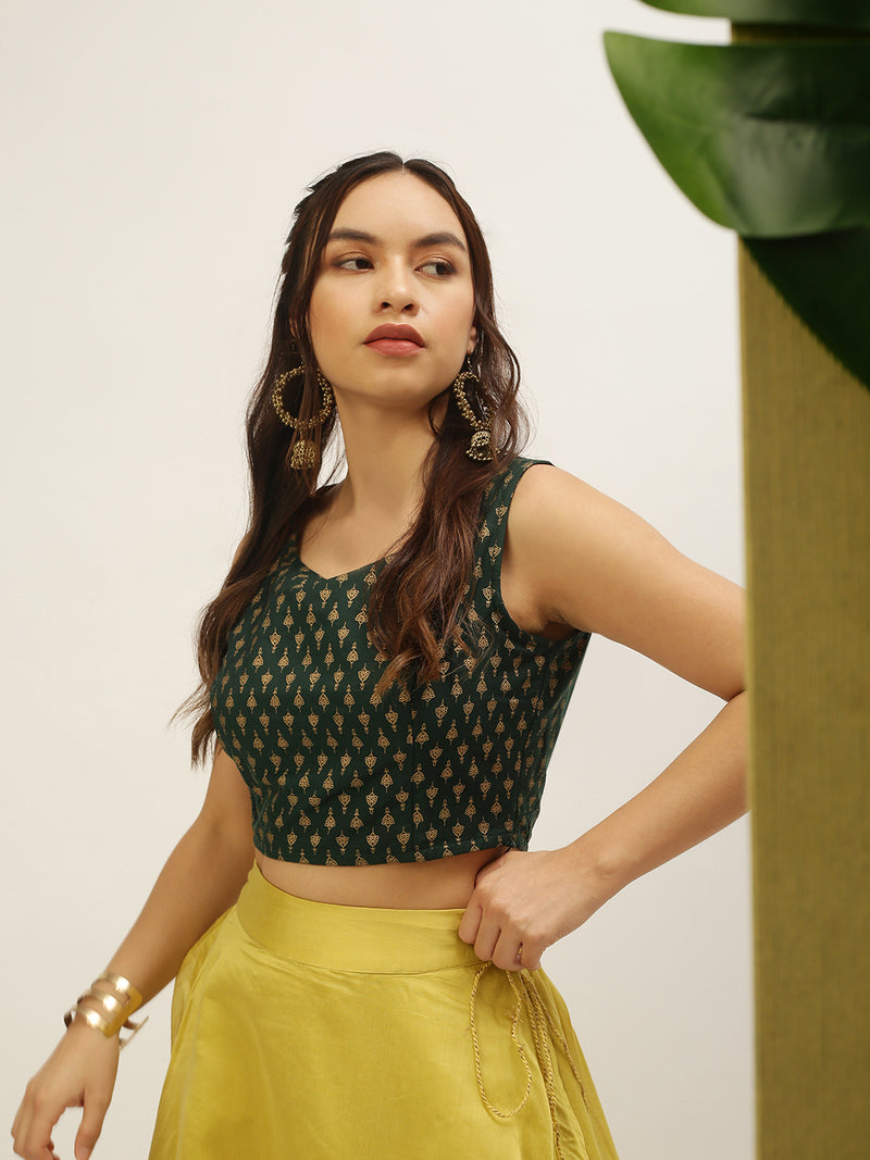 De Moza Ladies Printed Blouse Bottle Green